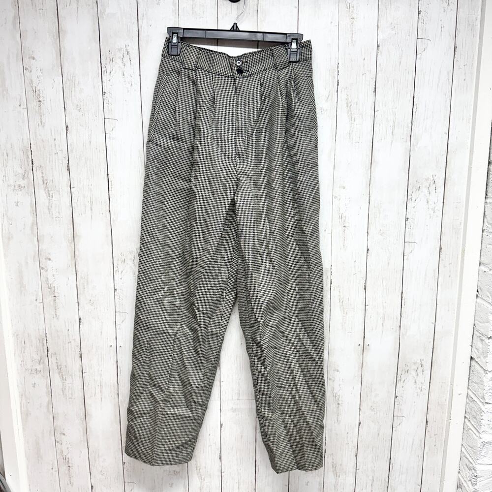 Vintage Giorgio Sant' Angelo Trousers Black White Houndstooth Pattern Pure Wool‎